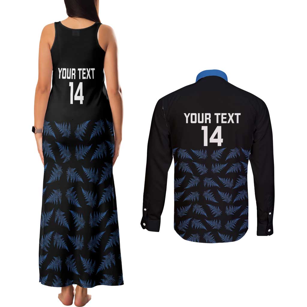 New Zealand Silver Fern Cricket Custom Couples Matching Tank Maxi Dress and Long Sleeve Button Shirt Black Cap T20 Version - Polynesian Pride