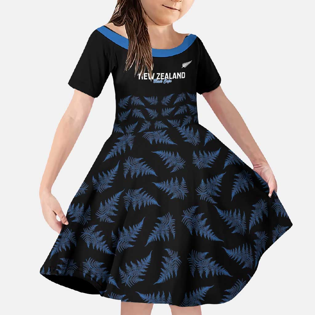 New Zealand Silver Fern Cricket Custom Family Matching Long Sleeve Bodycon Dress and Hawaiian Shirt Black Cap T20 Version - Polynesian Pride