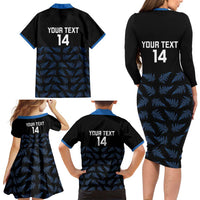 New Zealand Silver Fern Cricket Custom Family Matching Long Sleeve Bodycon Dress and Hawaiian Shirt Black Cap T20 Version - Polynesian Pride