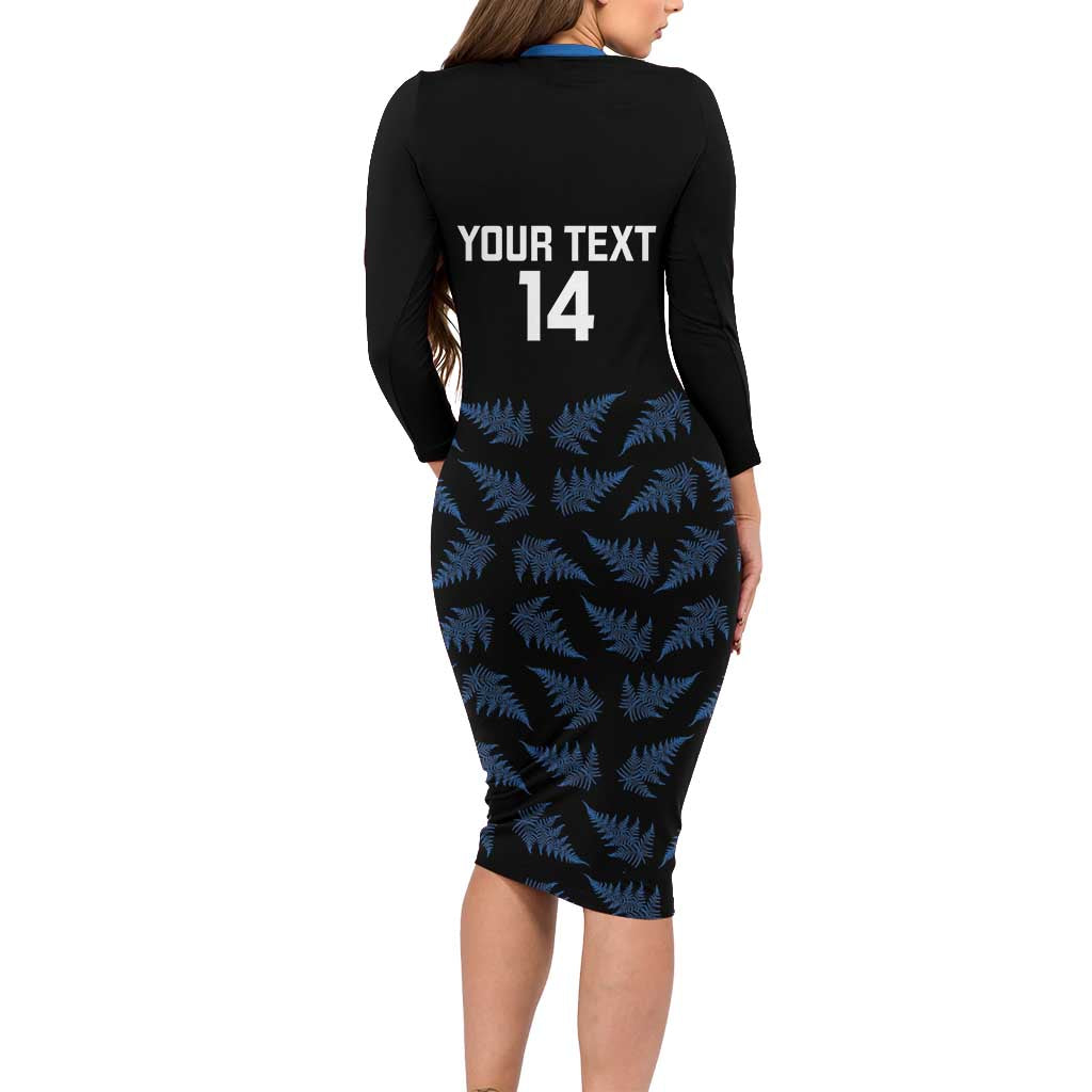 New Zealand Silver Fern Cricket Custom Family Matching Long Sleeve Bodycon Dress and Hawaiian Shirt Black Cap T20 Version - Polynesian Pride