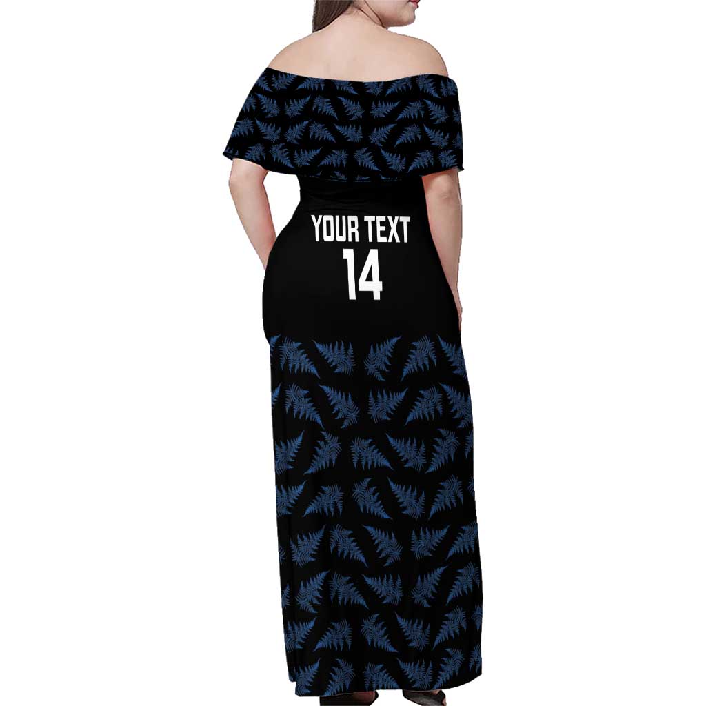 New Zealand Silver Fern Cricket Custom Family Matching Off Shoulder Maxi Dress and Hawaiian Shirt Black Cap T20 Version - Polynesian Pride