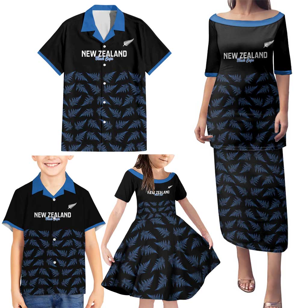 New Zealand Silver Fern Cricket Custom Family Matching Puletasi and Hawaiian Shirt Black Cap T20 Version - Polynesian Pride