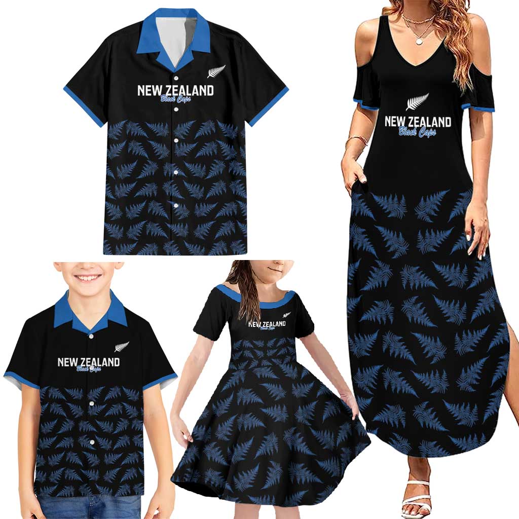 New Zealand Silver Fern Cricket Custom Family Matching Summer Maxi Dress and Hawaiian Shirt Black Cap T20 Version - Polynesian Pride