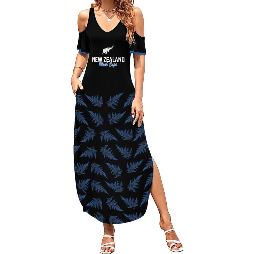 New Zealand Silver Fern Cricket Custom Family Matching Summer Maxi Dress and Hawaiian Shirt Black Cap T20 Version - Polynesian Pride