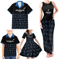New Zealand Silver Fern Cricket Custom Family Matching Tank Maxi Dress and Hawaiian Shirt Black Cap T20 Version - Polynesian Pride