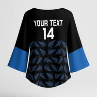 New Zealand Silver Fern Cricket Custom Kimono Sleeve Blouse Black Cap T20 Version - Polynesian Pride