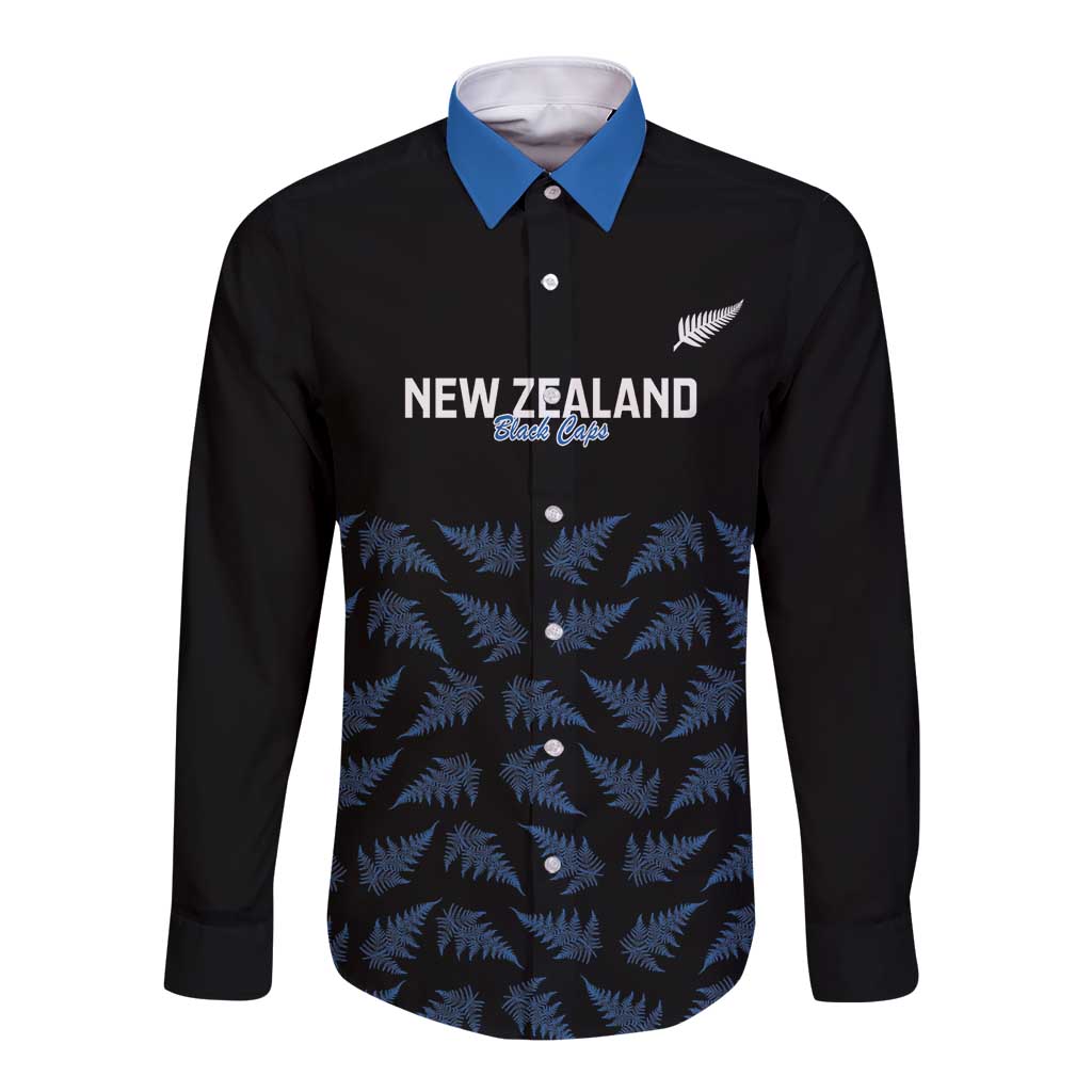 New Zealand Silver Fern Cricket Custom Long Sleeve Button Shirt Black Cap T20 Version - Polynesian Pride