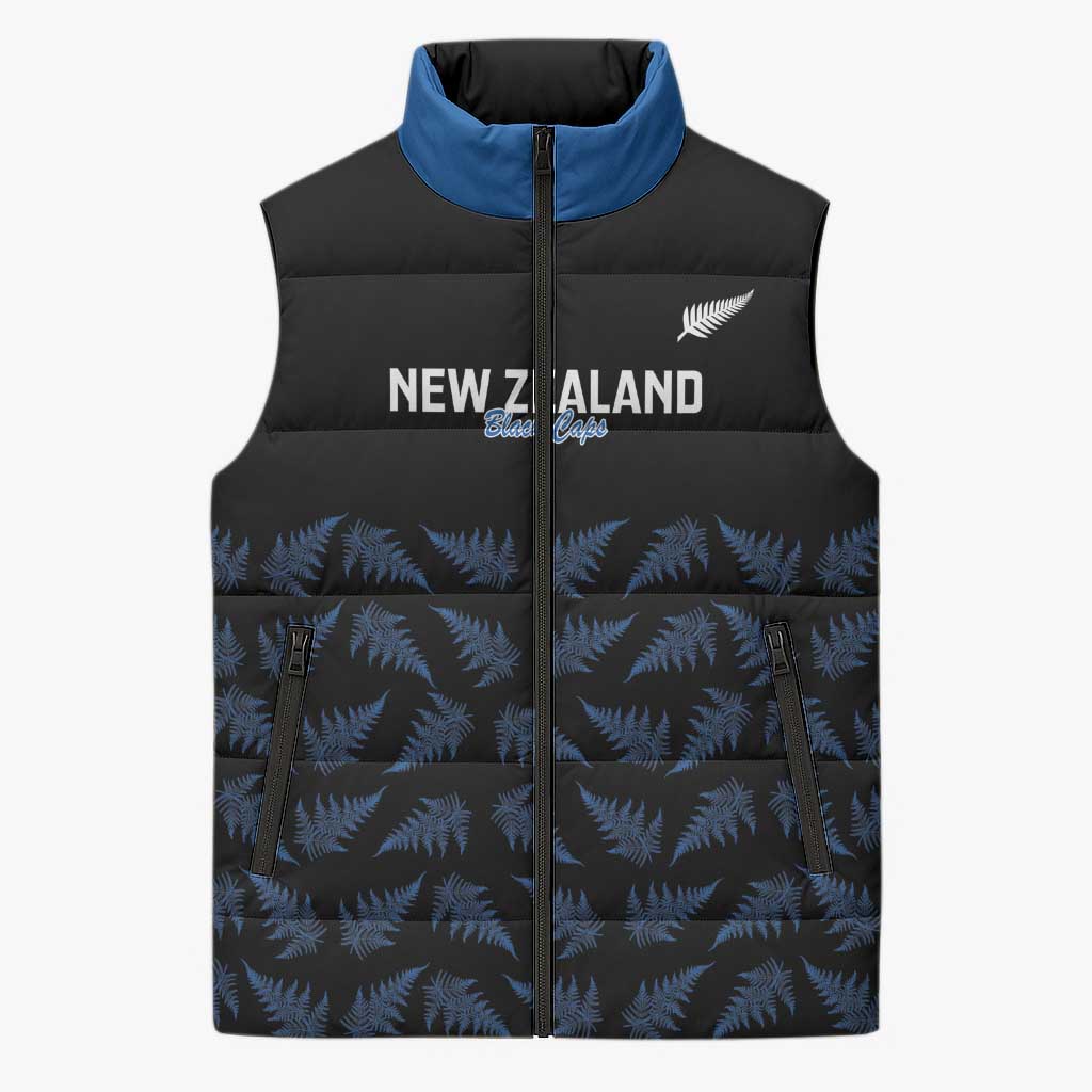 New Zealand Silver Fern Cricket Custom Sleeveless Puffer Jacket Black Cap T20 Version - Polynesian Pride