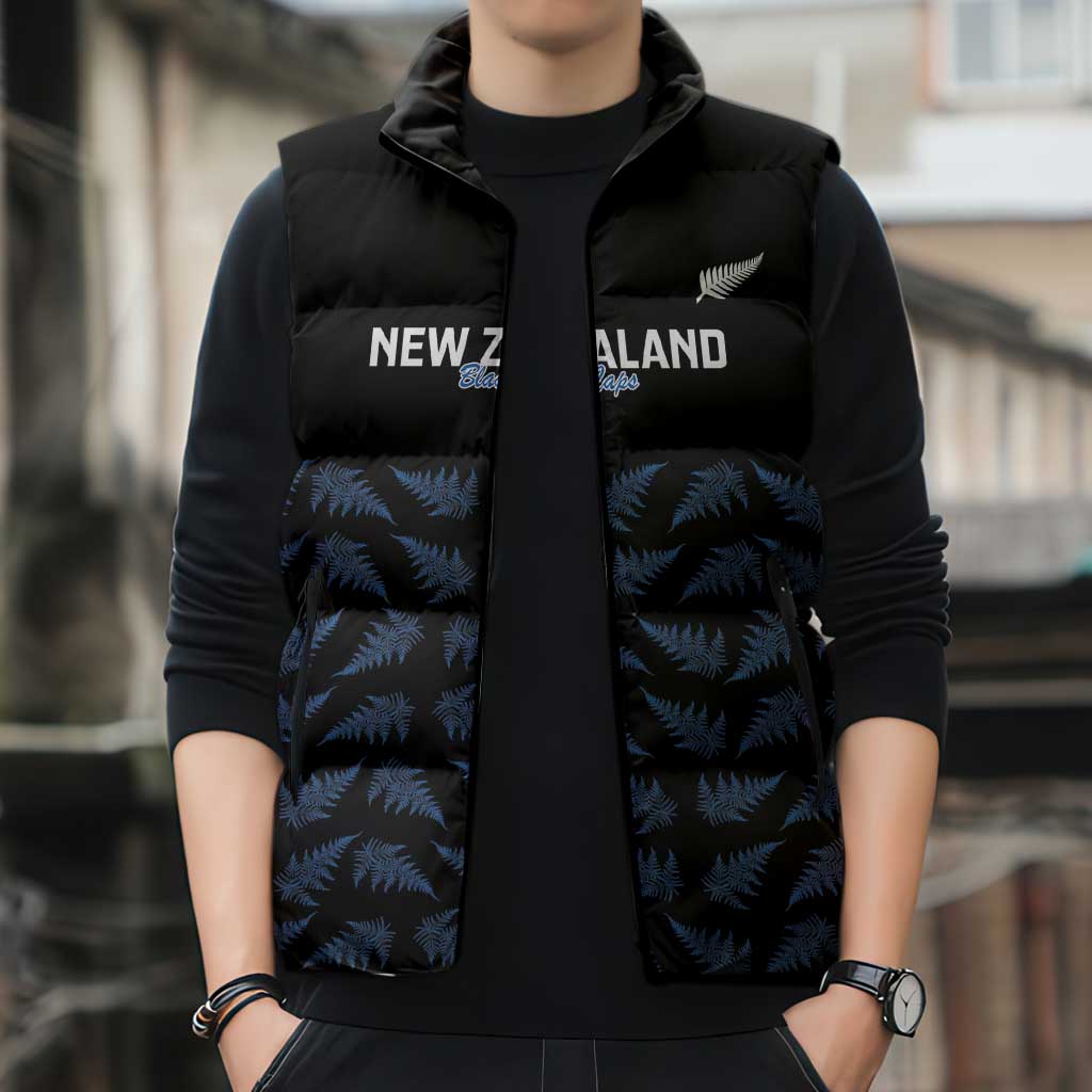 New Zealand Silver Fern Cricket Custom Sleeveless Puffer Jacket Black Cap T20 Version - Polynesian Pride