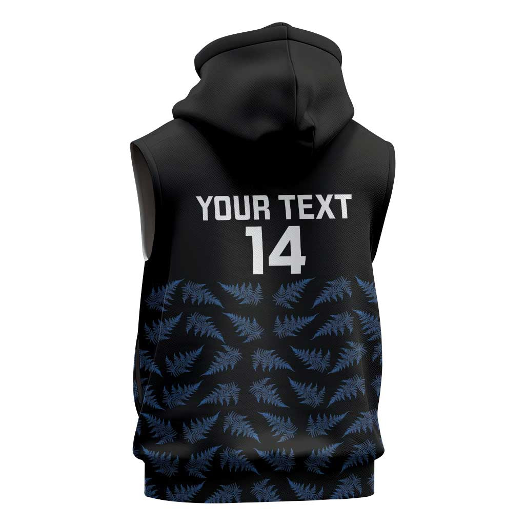 New Zealand Silver Fern Cricket Custom Sleeveless Zip Hoodie Black Cap T20 Version - Polynesian Pride