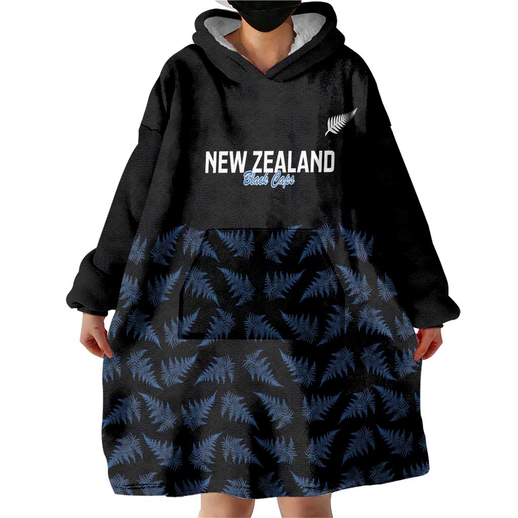 New Zealand Silver Fern Cricket Custom Wearable Blanket Hoodie Black Cap T20 Version - Polynesian Pride