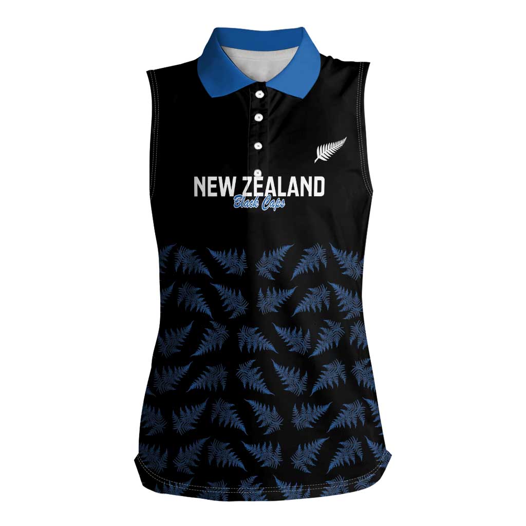 New Zealand Silver Fern Cricket Custom Women Sleeveless Polo Shirt Black Cap T20 Version - Polynesian Pride