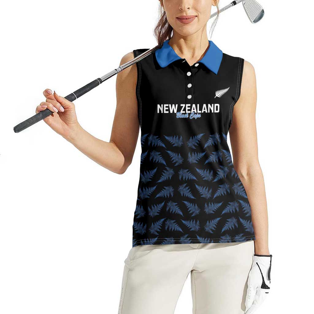 New Zealand Silver Fern Cricket Custom Women Sleeveless Polo Shirt Black Cap T20 Version - Polynesian Pride