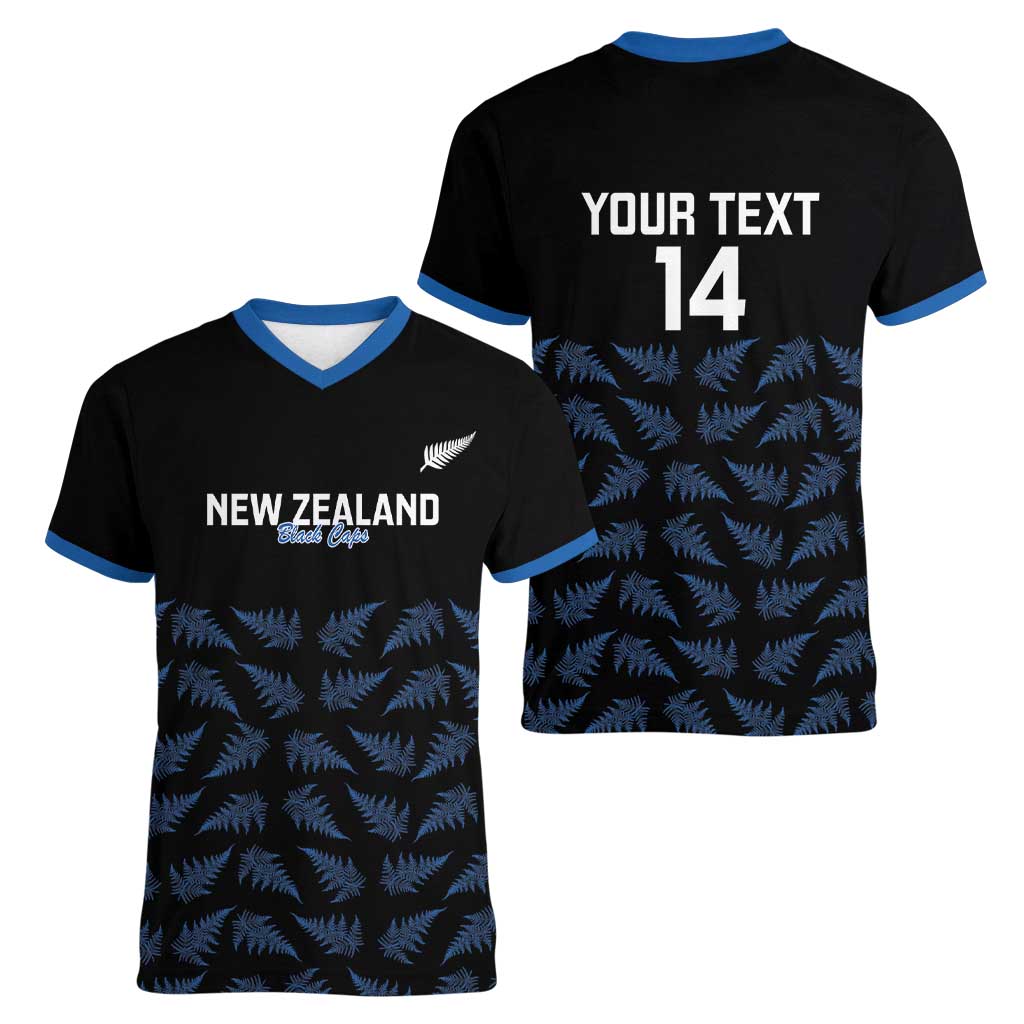 New Zealand Silver Fern Cricket Custom Women V-Neck T-Shirt Black Cap T20 Version - Polynesian Pride