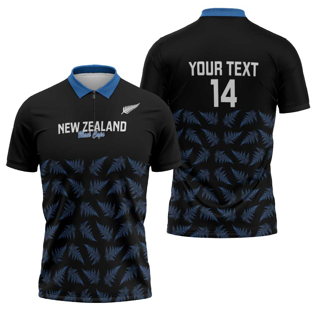 New Zealand Silver Fern Cricket Custom Zipper Polo Shirt Black Cap T20 Version - Polynesian Pride