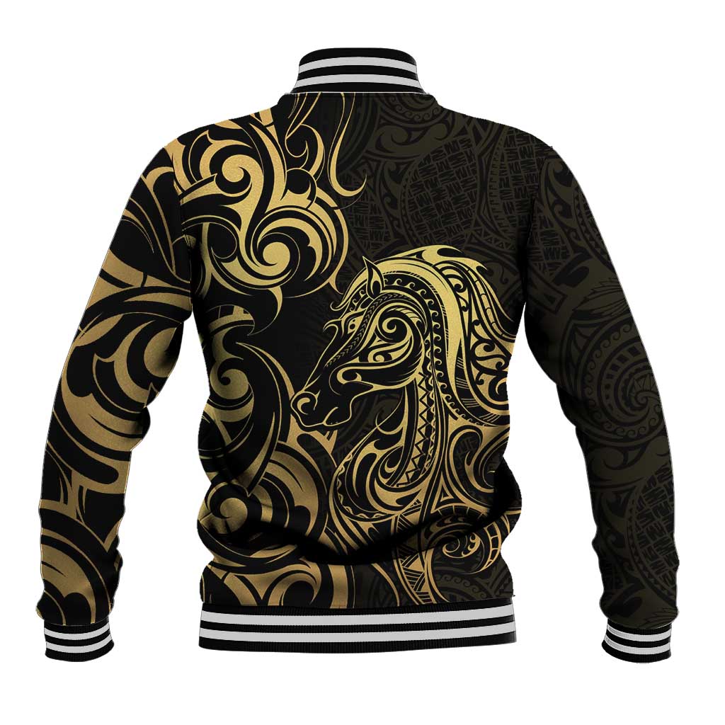 Gold And Black Aotearoa Horse Racing Baseball Jacket NZ Maori Pattern LT14 - Polynesian Pride