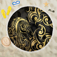 Gold And Black Aotearoa Horse Racing Beach Blanket NZ Maori Pattern LT14 One Size 150cm Black - Polynesian Pride