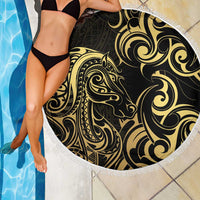 Gold And Black Aotearoa Horse Racing Beach Blanket NZ Maori Pattern LT14 - Polynesian Pride