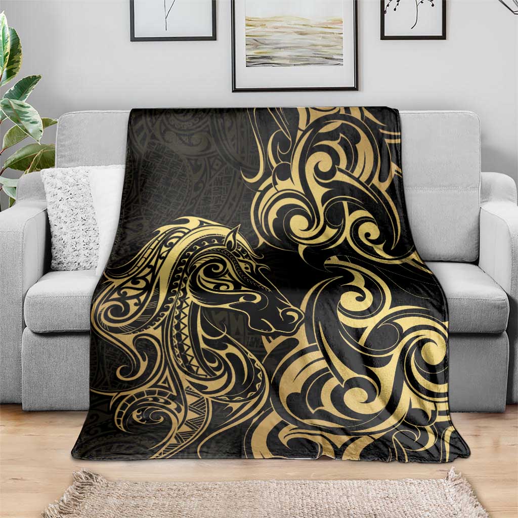 Gold And Black Aotearoa Horse Racing Blanket NZ Maori Pattern LT14 - Polynesian Pride