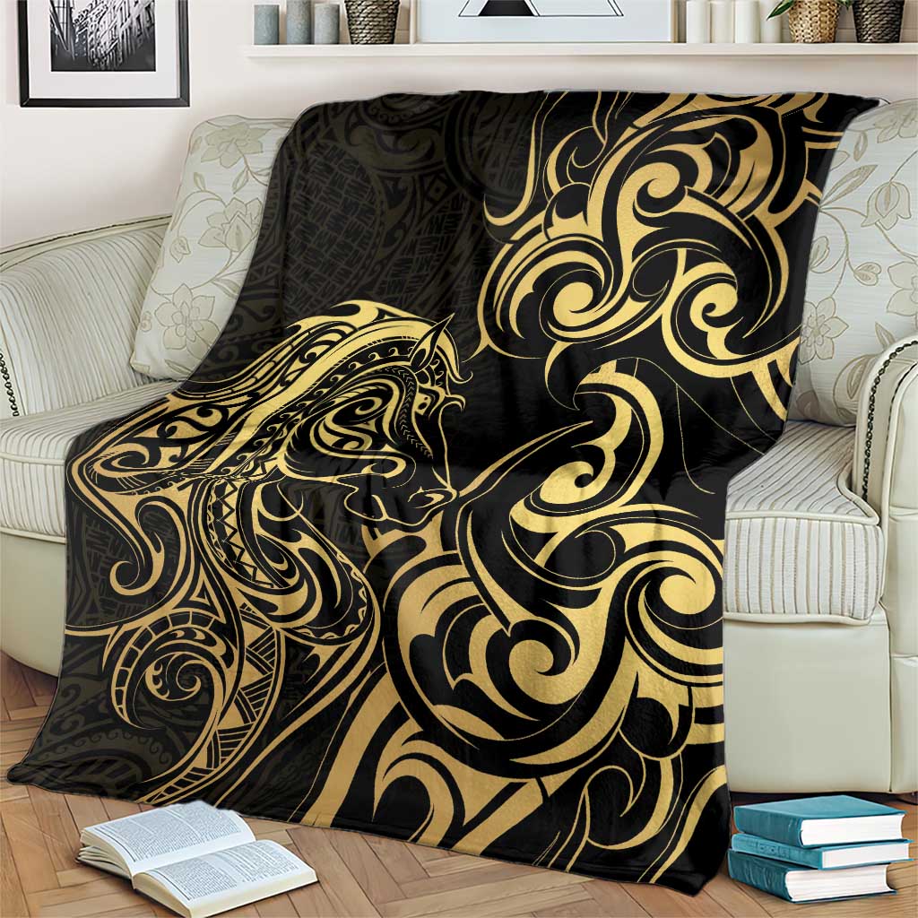 Gold And Black Aotearoa Horse Racing Blanket NZ Maori Pattern LT14 - Polynesian Pride