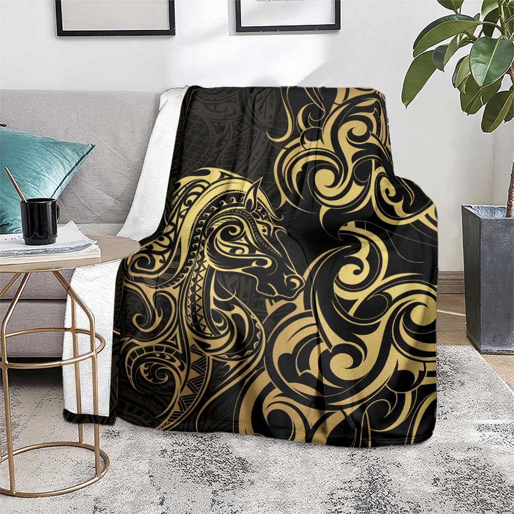 Gold And Black Aotearoa Horse Racing Blanket NZ Maori Pattern LT14 - Polynesian Pride