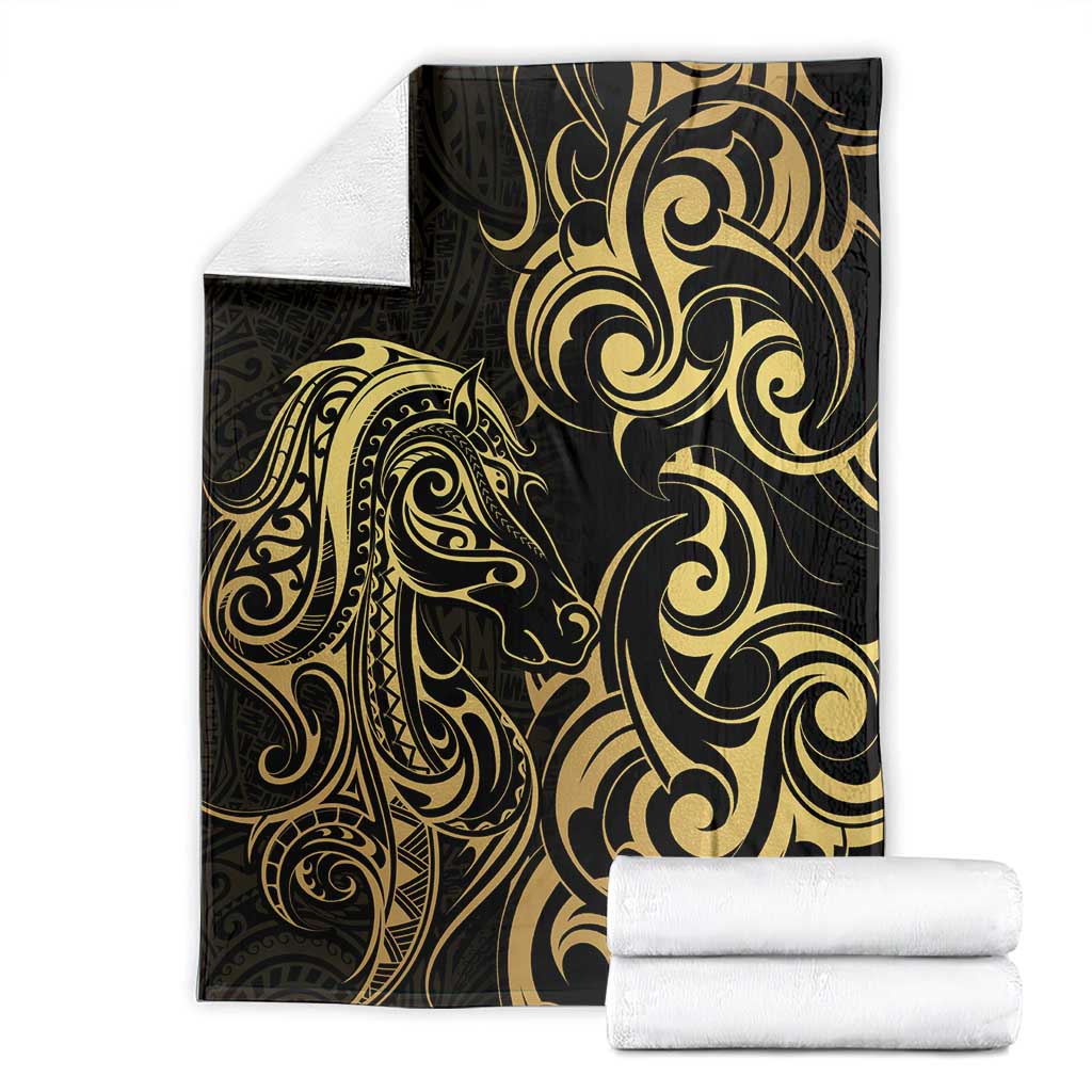Gold And Black Aotearoa Horse Racing Blanket NZ Maori Pattern LT14 - Polynesian Pride