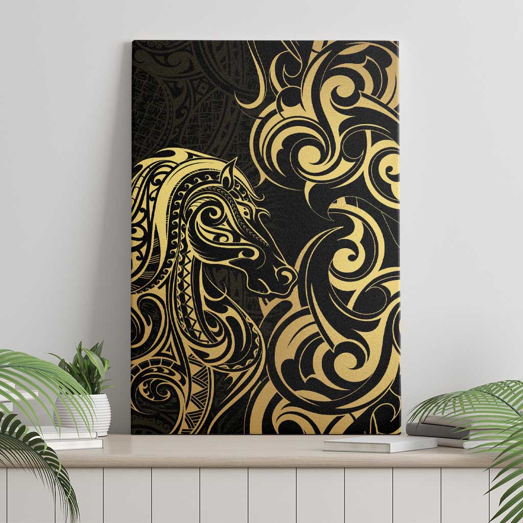 Gold And Black Aotearoa Horse Racing Canvas Wall Art NZ Maori Pattern LT14 - Polynesian Pride