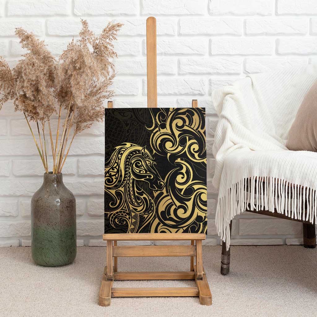 Gold And Black Aotearoa Horse Racing Canvas Wall Art NZ Maori Pattern LT14 - Polynesian Pride