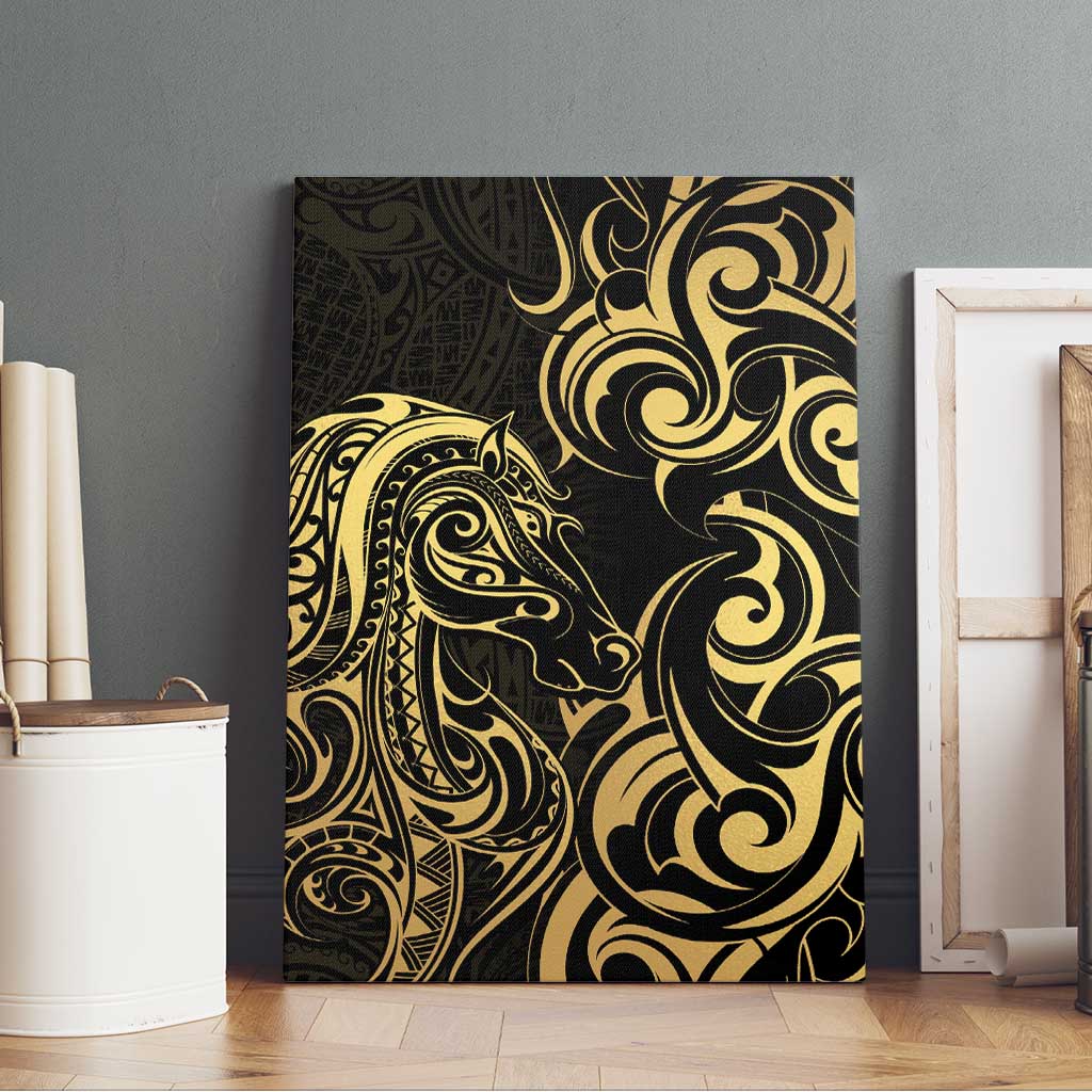 Gold And Black Aotearoa Horse Racing Canvas Wall Art NZ Maori Pattern LT14 - Polynesian Pride