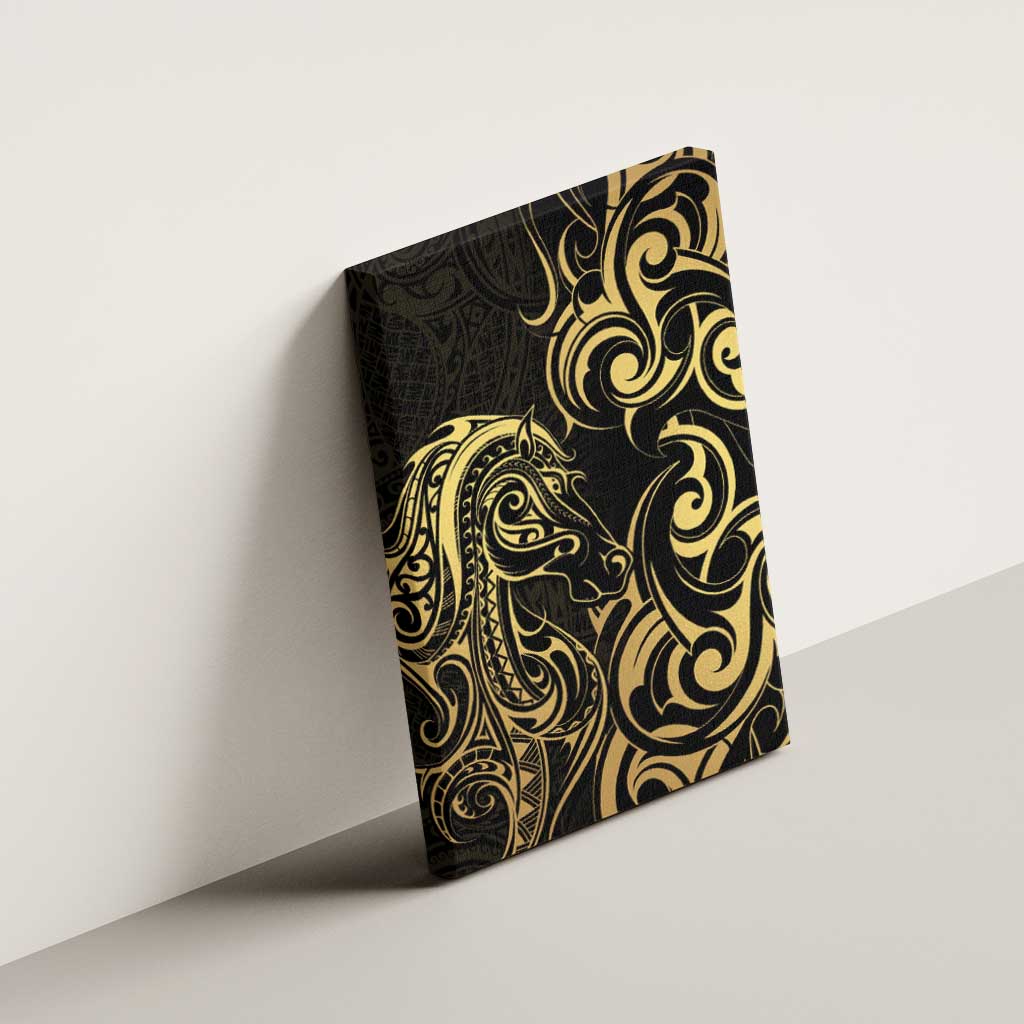 Gold And Black Aotearoa Horse Racing Canvas Wall Art NZ Maori Pattern LT14 - Polynesian Pride
