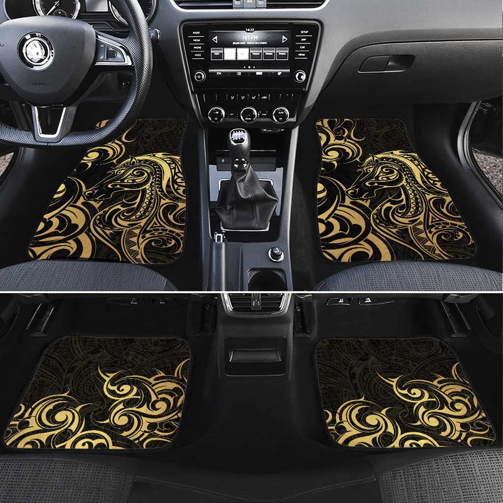 Gold And Black Aotearoa Horse Racing Car Mats NZ Maori Pattern LT14 Set 4pcs Black - Polynesian Pride