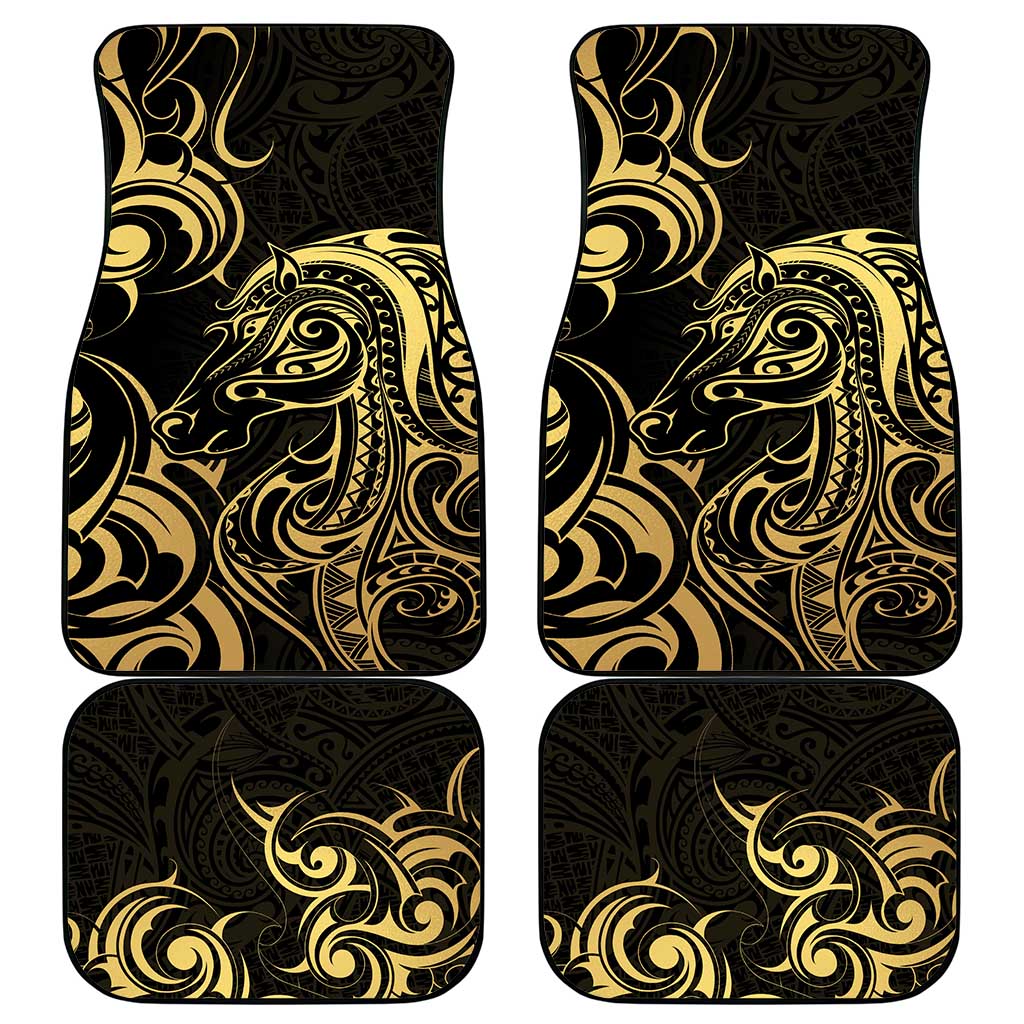 Gold And Black Aotearoa Horse Racing Car Mats NZ Maori Pattern LT14 - Polynesian Pride