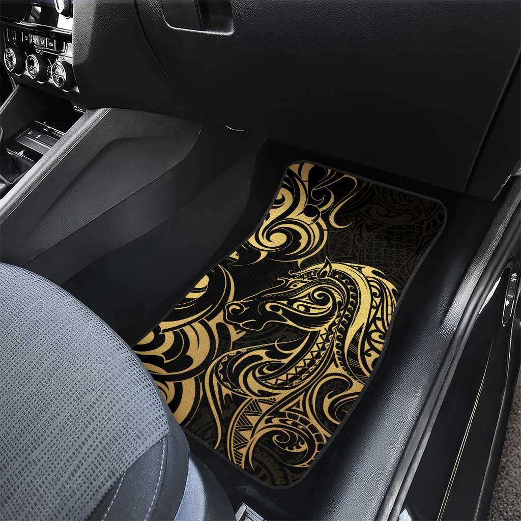 Gold And Black Aotearoa Horse Racing Car Mats NZ Maori Pattern LT14 - Polynesian Pride