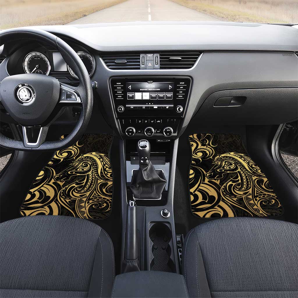 Gold And Black Aotearoa Horse Racing Car Mats NZ Maori Pattern LT14 Set 2pcs - Front Black - Polynesian Pride