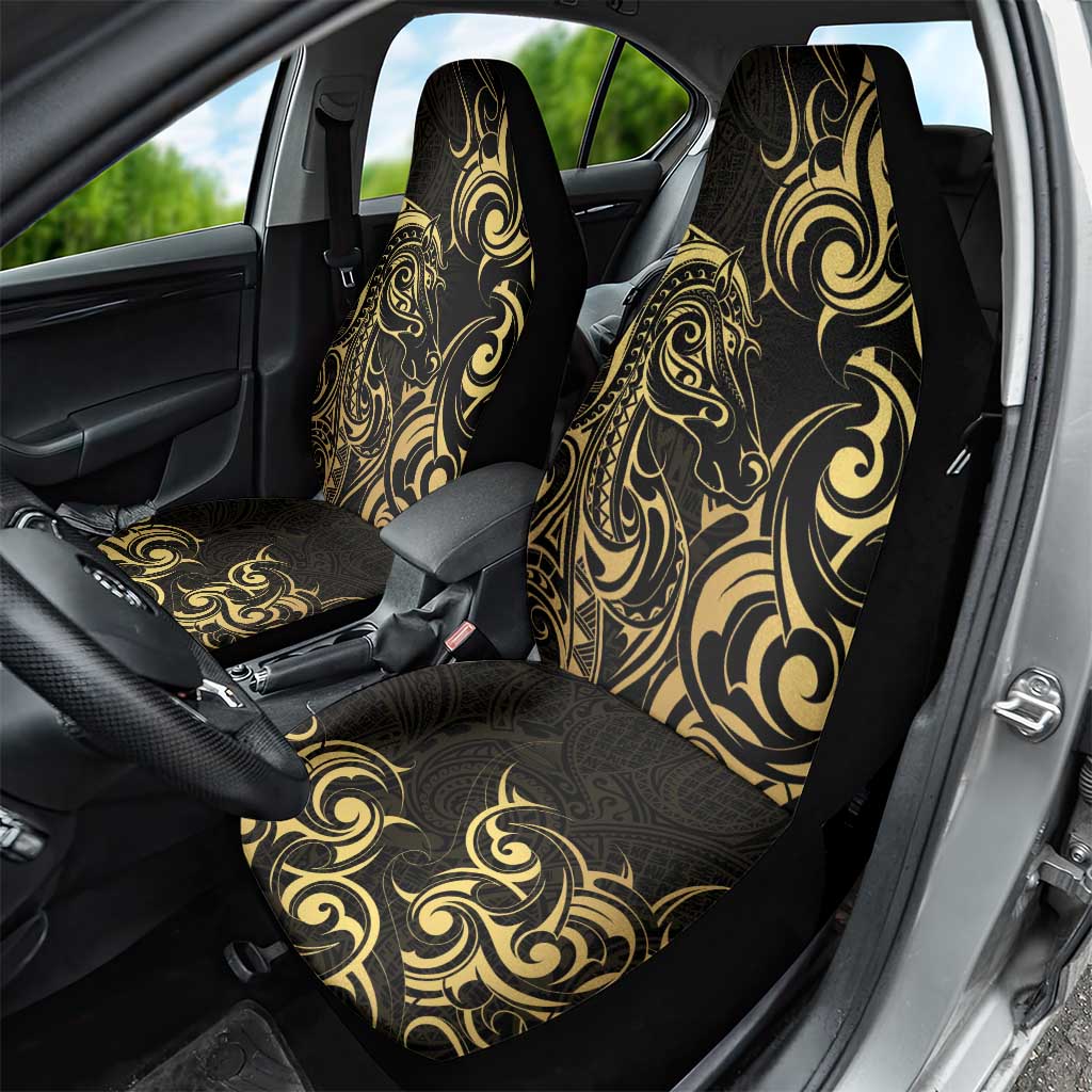 Gold And Black Aoteara Horse Racing Car Seat Cover NZ Maori Pattern