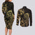 Gold And Black Aoteara Horse Racing Couples Matching Long Sleeve Bodycon Dress and Long Sleeve Button Shirt NZ Maori Pattern