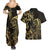 Gold And Black Aoteara Horse Racing Couples Matching Summer Maxi Dress and Hawaiian Shirt NZ Maori Pattern