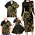 Gold And Black Aoteara Horse Racing Family Matching Long Sleeve Bodycon Dress and Hawaiian Shirt NZ Maori Pattern