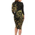 Gold And Black Aoteara Horse Racing Family Matching Long Sleeve Bodycon Dress and Hawaiian Shirt NZ Maori Pattern