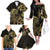 Gold And Black Aoteara Horse Racing Family Matching Off The Shoulder Long Sleeve Dress and Hawaiian Shirt NZ Maori Pattern