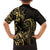 Gold And Black Aoteara Horse Racing Family Matching Off Shoulder Short Dress and Hawaiian Shirt NZ Maori Pattern