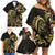 Gold And Black Aoteara Horse Racing Family Matching Off Shoulder Short Dress and Hawaiian Shirt NZ Maori Pattern