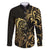 Gold And Black Aoteara Horse Racing Family Matching Off Shoulder Short Dress and Hawaiian Shirt NZ Maori Pattern