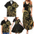 Gold And Black Aoteara Horse Racing Family Matching Summer Maxi Dress and Hawaiian Shirt NZ Maori Pattern