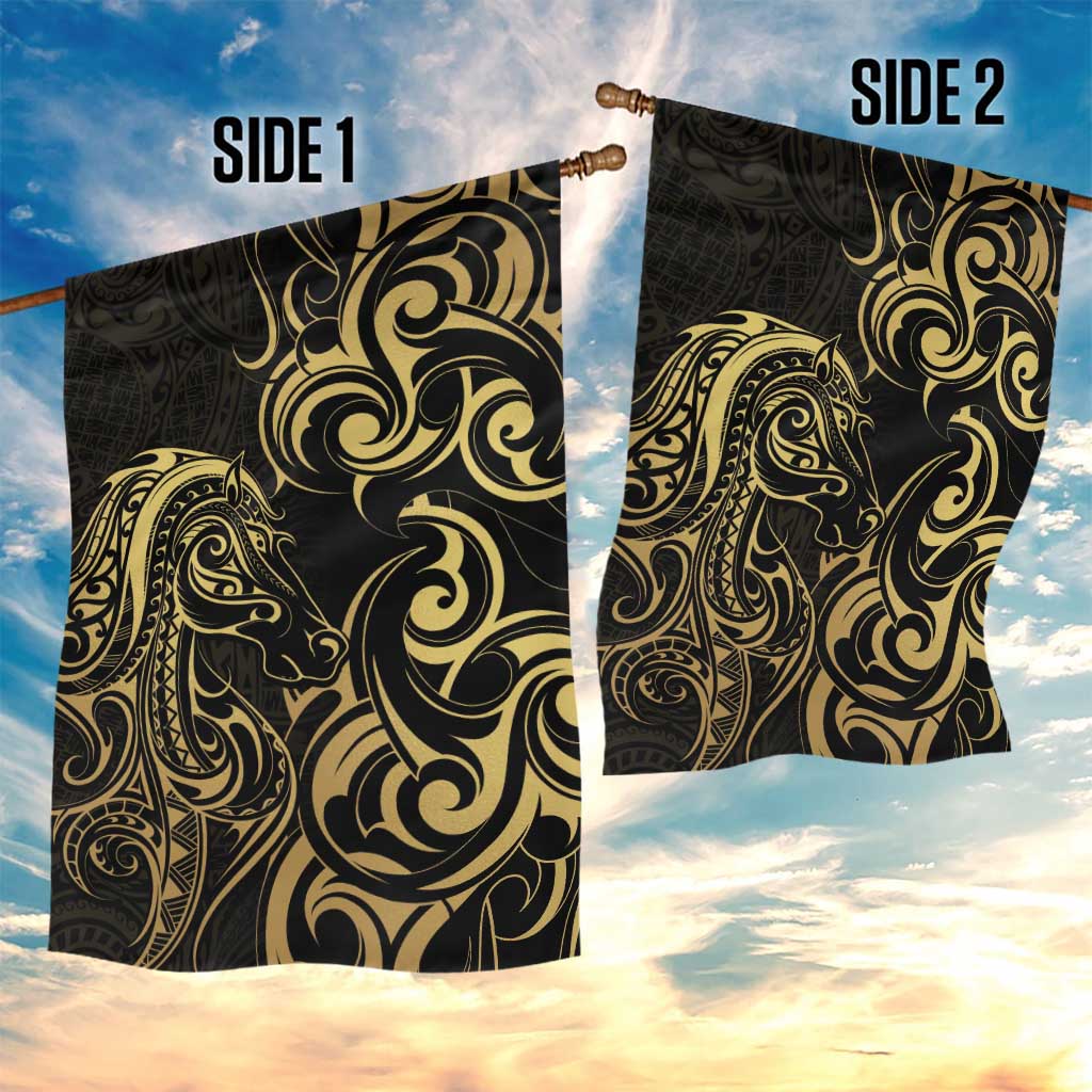 Gold And Black Aotearoa Horse Racing Garden Flag NZ Maori Pattern LT14 - Polynesian Pride