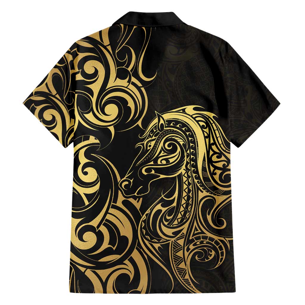 Gold And Black Aotearoa Horse Racing Hawaiian Shirt NZ Maori Pattern LT14 - Polynesian Pride