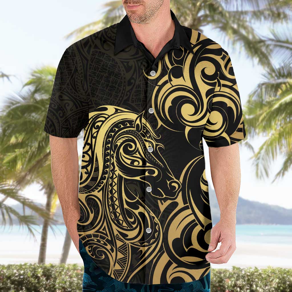 Gold And Black Aotearoa Horse Racing Hawaiian Shirt NZ Maori Pattern LT14 - Polynesian Pride