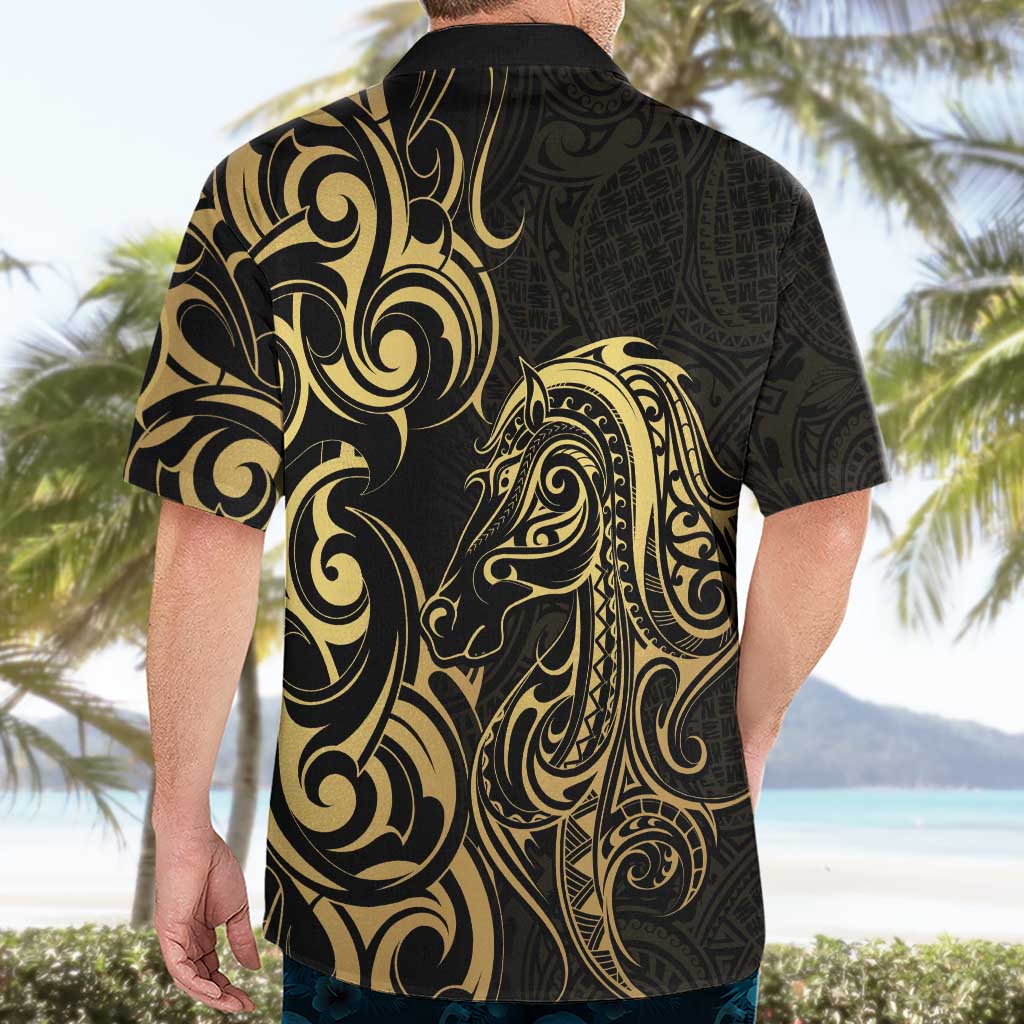 Gold And Black Aotearoa Horse Racing Hawaiian Shirt NZ Maori Pattern LT14 - Polynesian Pride