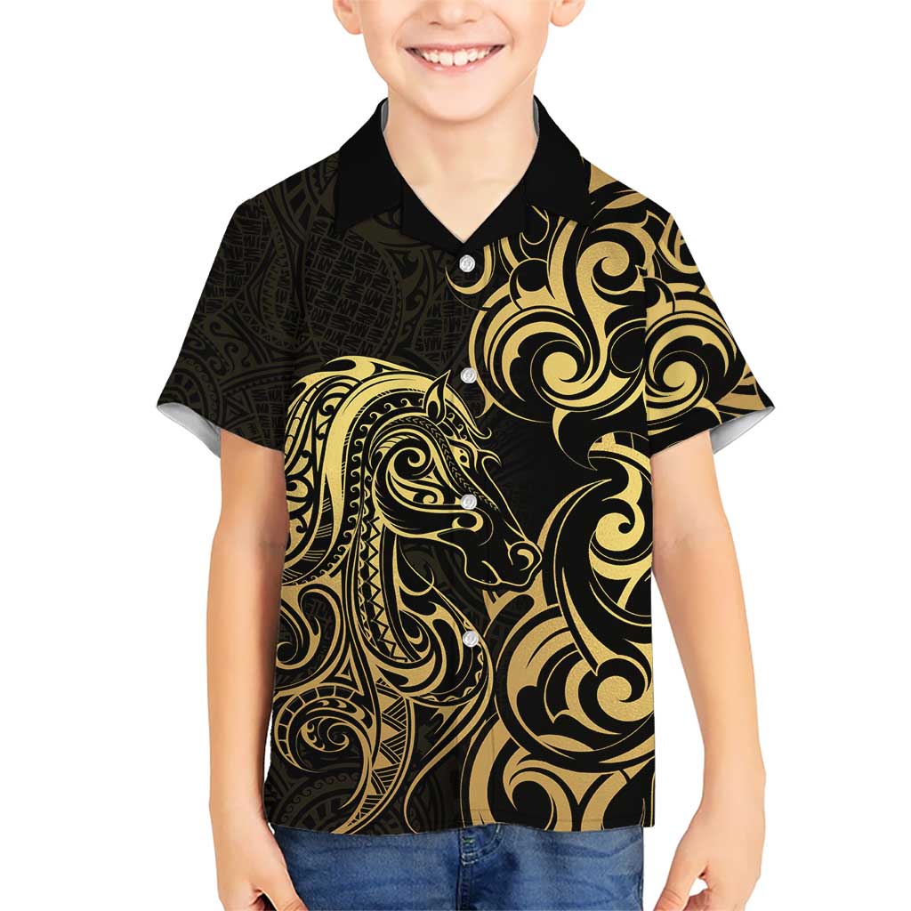 Gold And Black Aotearoa Horse Racing Hawaiian Shirt NZ Maori Pattern LT14 - Polynesian Pride