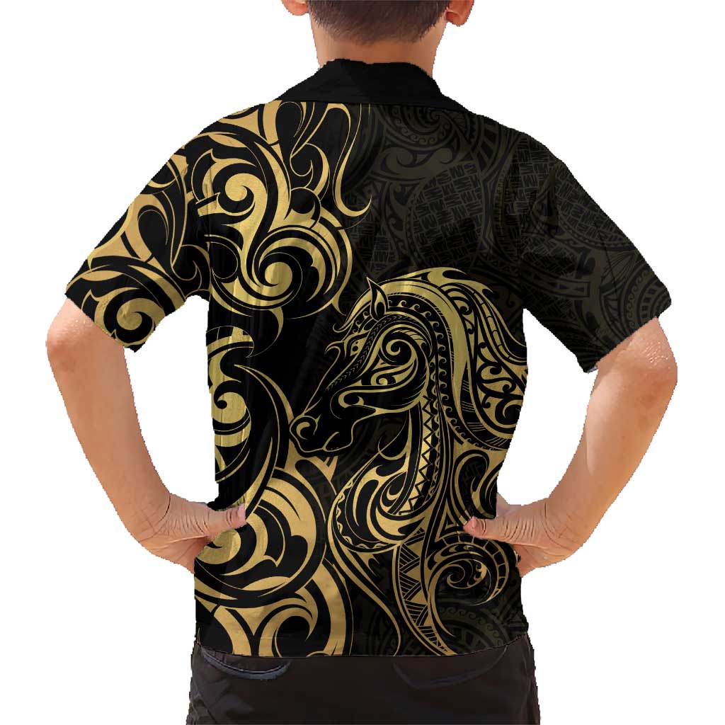 Gold And Black Aotearoa Horse Racing Hawaiian Shirt NZ Maori Pattern LT14 - Polynesian Pride